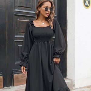 Smocked Ruffle Hem Flounce Sleeve Dress